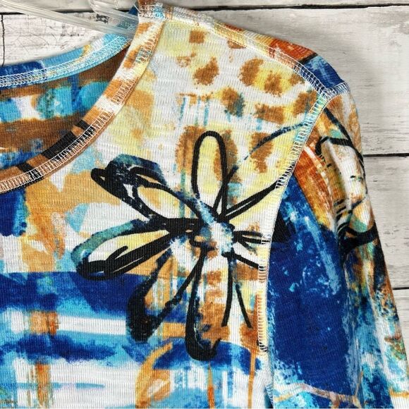 Ali Miles Blue/Copper Artsy Geometric Soft Knit Tunic Top w/Pocket XL - Picture 6 of 8